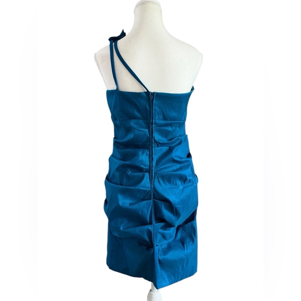 Eureka Teal One Shoulder Ruched Cocktail Dress Size 2X Made in USA - Picture 3 of 7